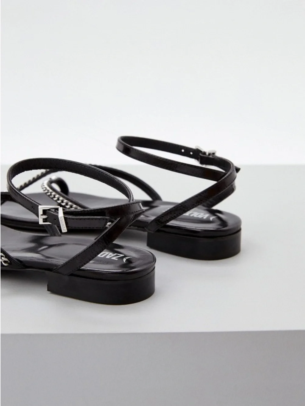 Zadig & Voltaire Black Leather Strappy Sandals with Silver Chain Trim sz EU38 - Picture 4 of 16